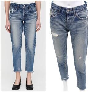 MOUSSY‎ Vintage Keller Tapered Distressed Blue Rigid Denim Jeans Japan Sz 25
